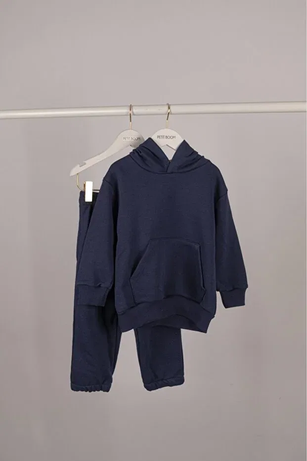 Детский комплект спортивного костюма из хлопка с капюшоном Petit Boom, Navy Blue