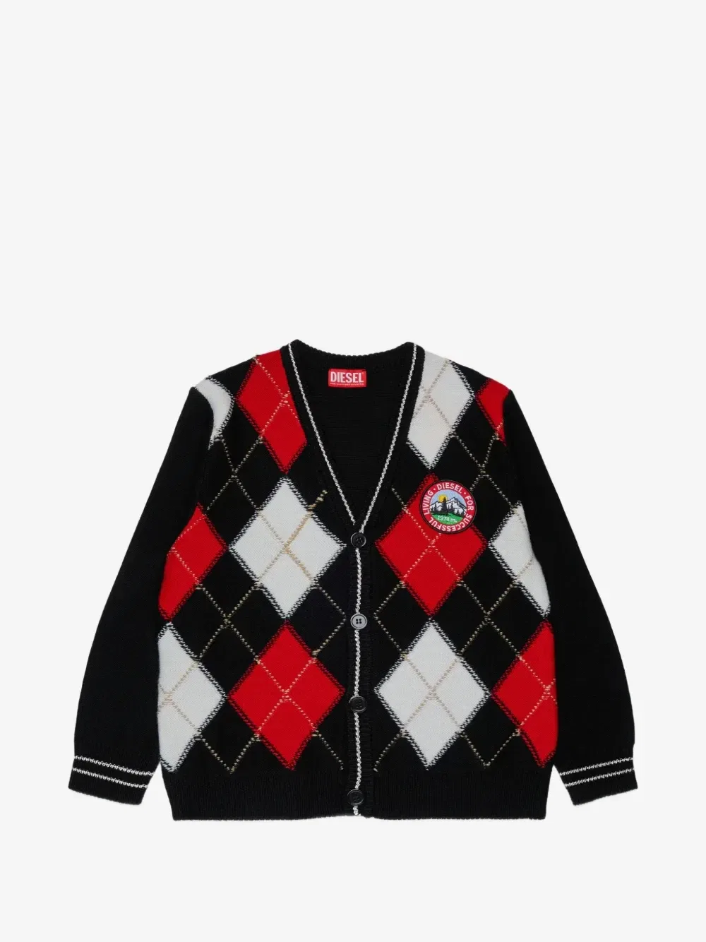 Кардиган из смесовой шерсти с ромбовидным узором Diesel Kids, черный
