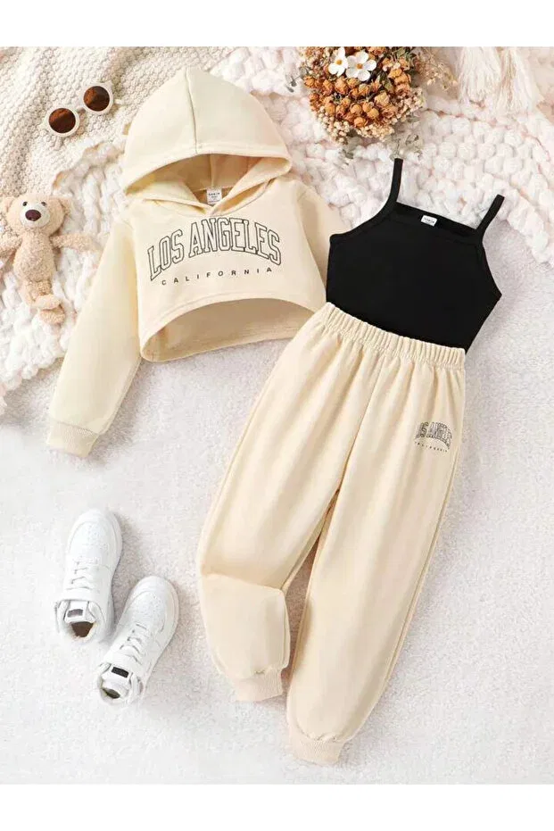 Детский комплект из свитшота и спортивных штанов с принтом Los Angeles Printed Oversize Keywest, Beige
