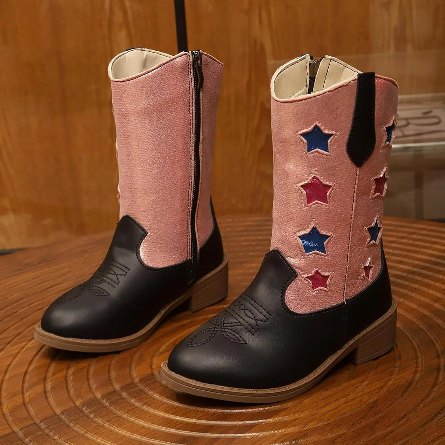 Детские сапоги для девочек и мальчиков с принтом, Cowboy Boots, Pink — фото 4