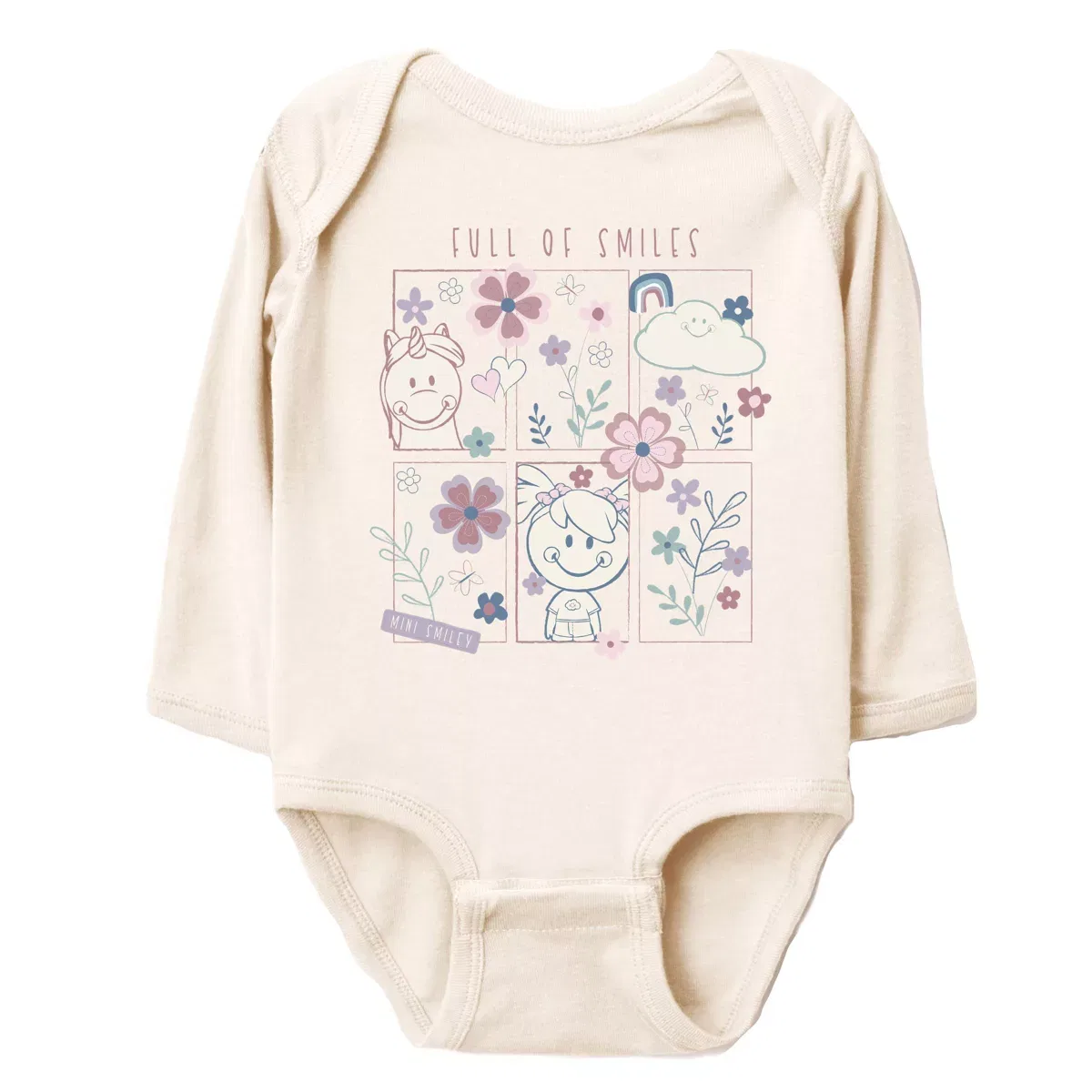 Детский боди с длинным рукавом Mini Smiley Full of Smiles Outline The Juniper Shop, Natural