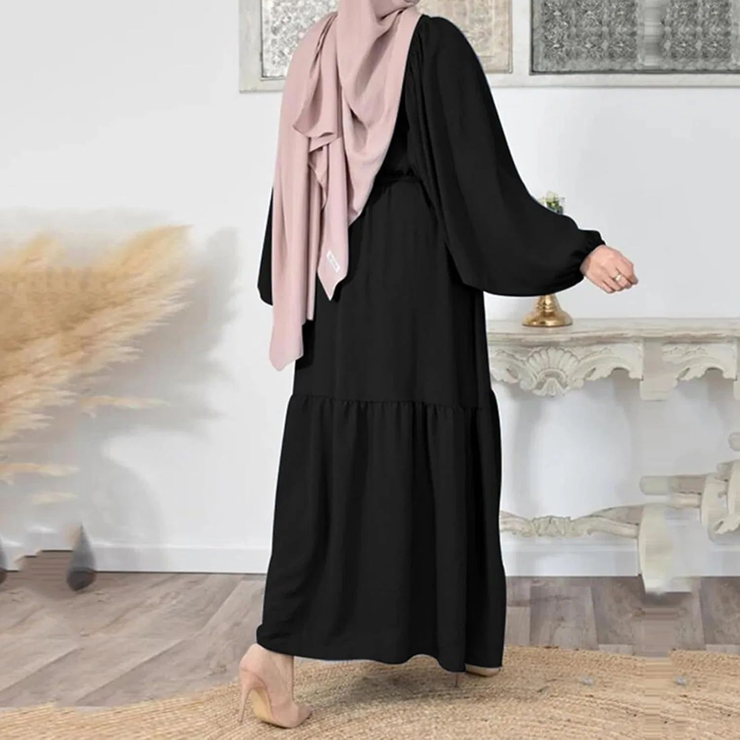 Женское платье-кафтан с длинным рукавом, Floral Long Maxi, чёрный — фото 3