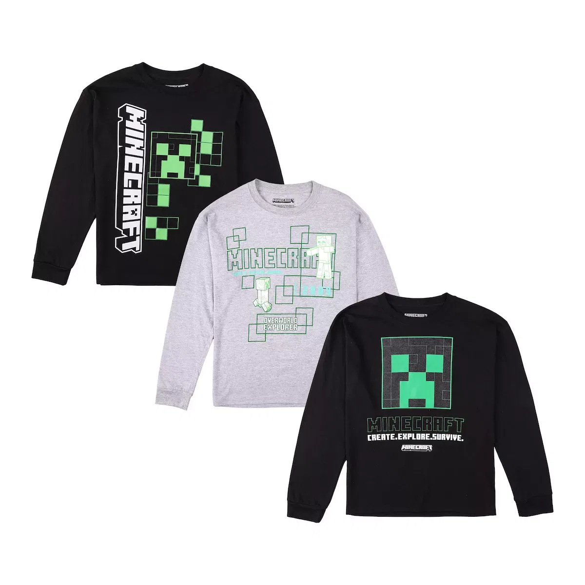 Детский комплект лонгсливов с принтом Minecraft Create Explore Survive, 3 шт