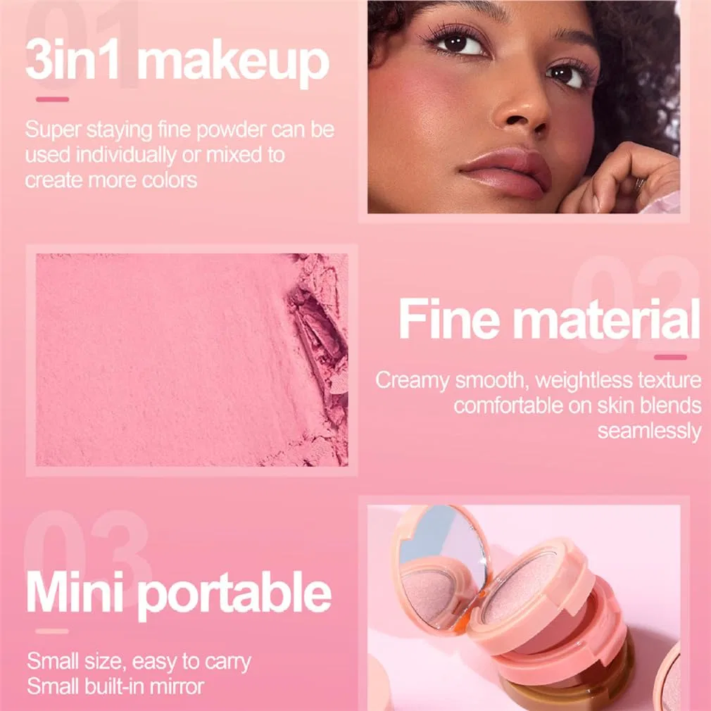 3-in-1 Makeup Palette, Highlighter & Contour & Blush, HADAVAKA, 6 g, 02# — фото 4