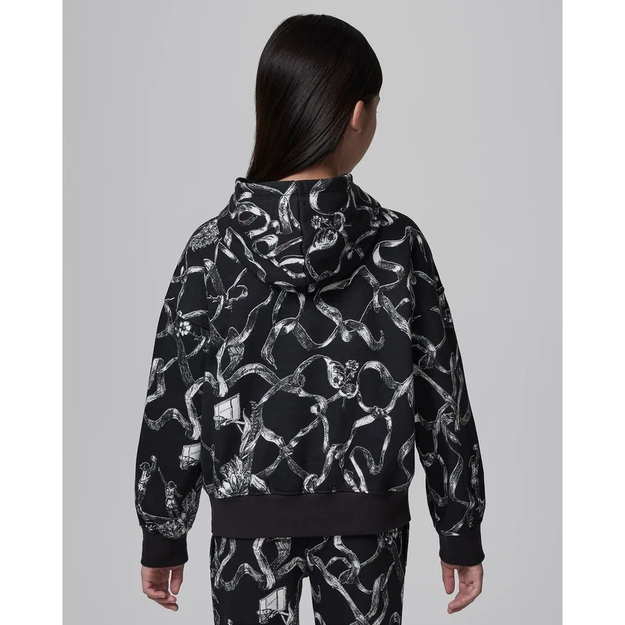 Детский спортивный свитшот с капюшоном для девочек Nike Jordan WJ Brkln Ln Flc Aop Po Hoodie, Черно-белый — фото 2