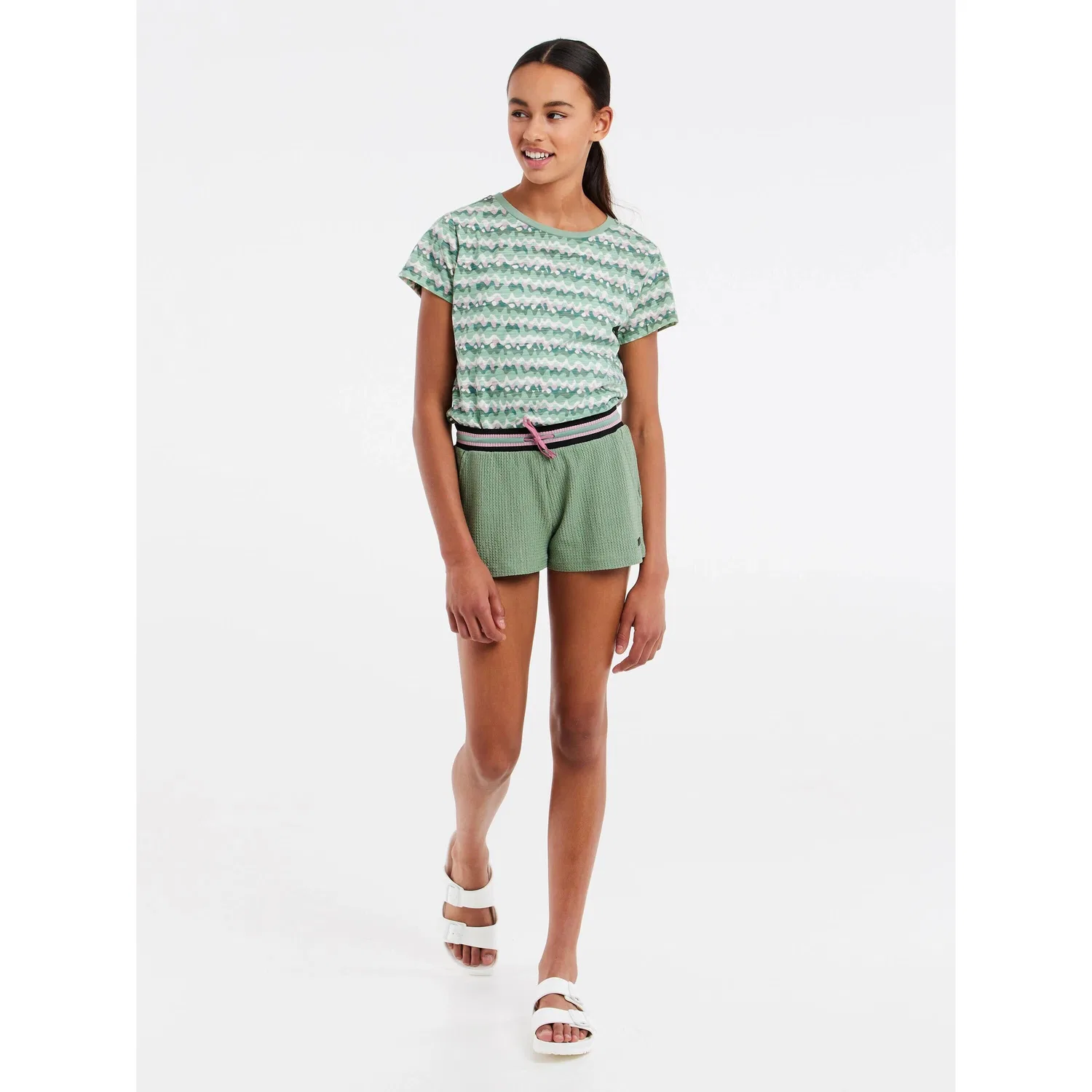 Детские шорты для девочек с принтом Protest PRTFIONA JR, Green Grey Green Aquamarin — фото 3