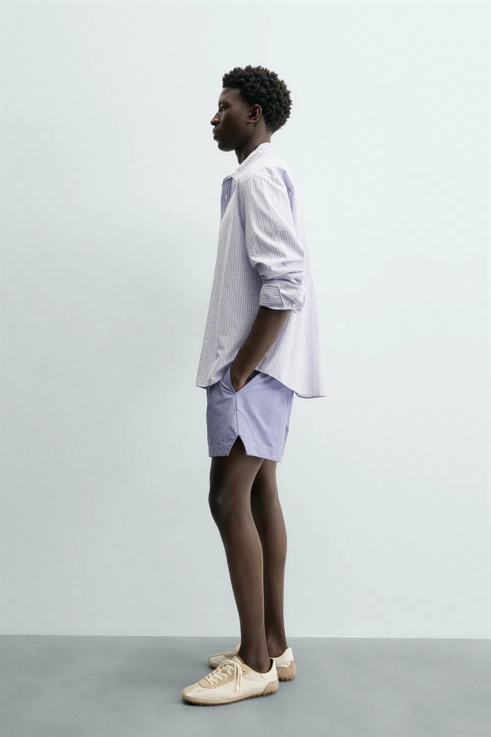 Рубашка в клетку стандартного кроя ZARA, Blue/Lavender — фото 4