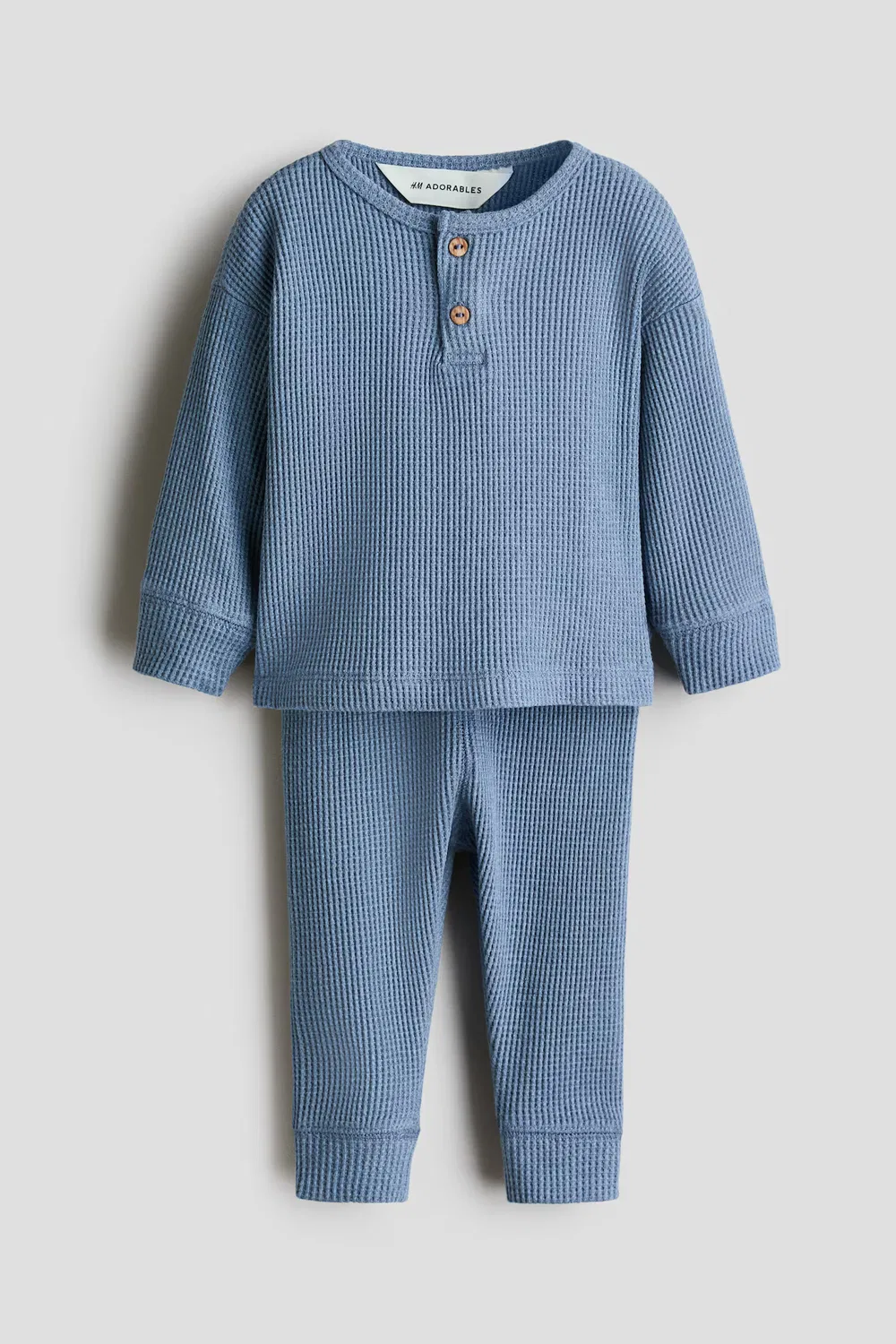 Комплект из двух предметов из хлопка с вафельной текстурой H&M, Mattblau