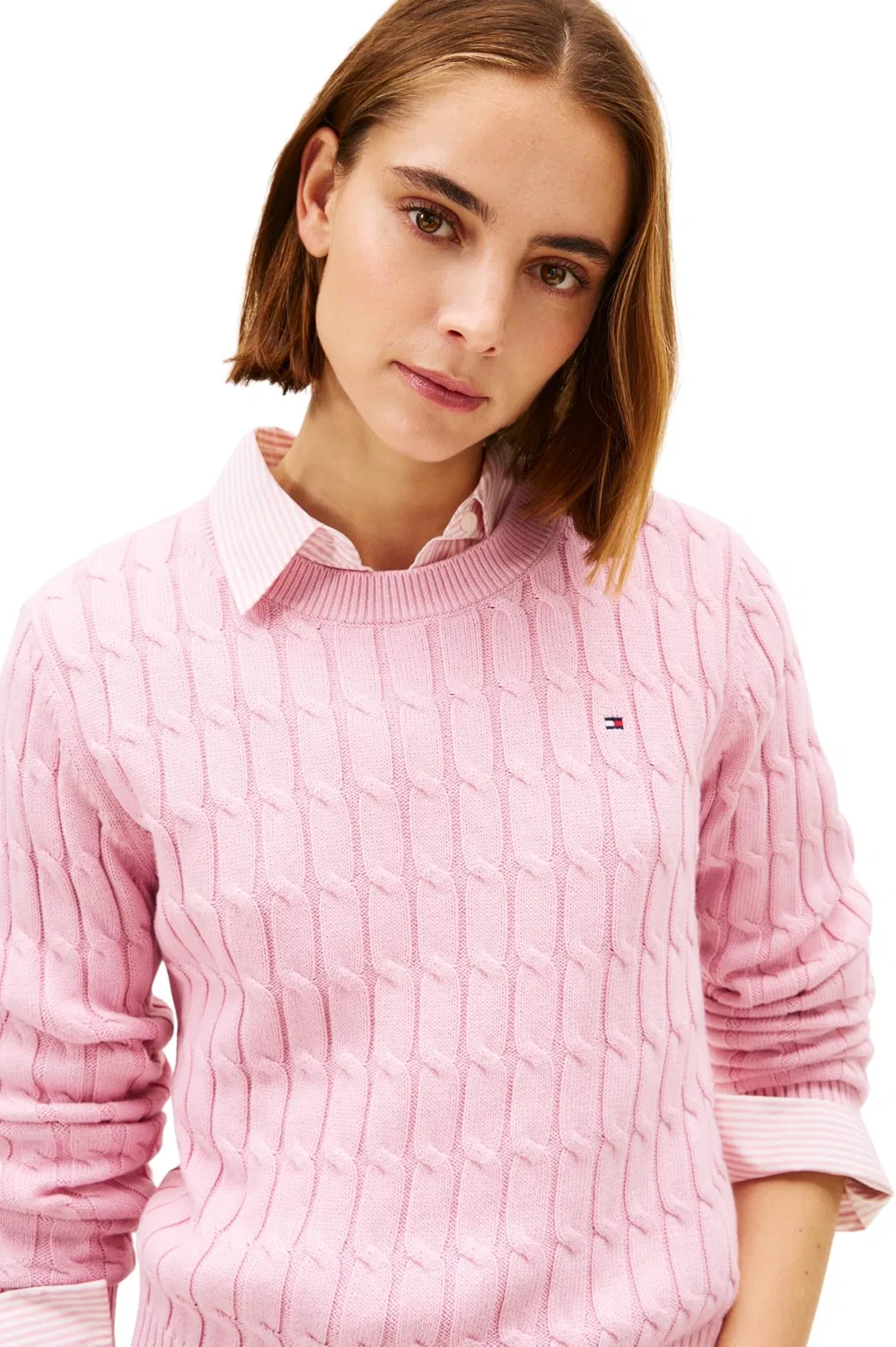 Женский пуловер с кабельным узором Co Cable Mid GG C-nk LS Swt Tommy Hilfiger, Pink (Bonita Pink) — фото 4