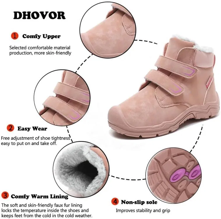 Детские зимние ботинки для мальчиков и девочек DHOVOR, Pink — фото 3
