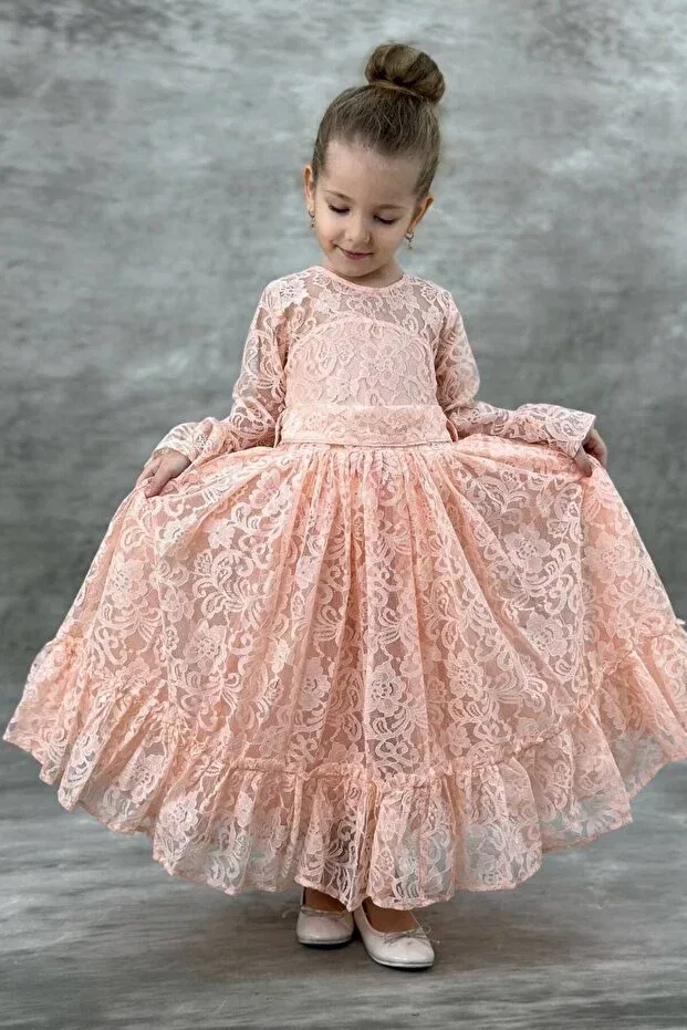 Детское платье для девочек с длинным рукавом Abiyekids, Salmon