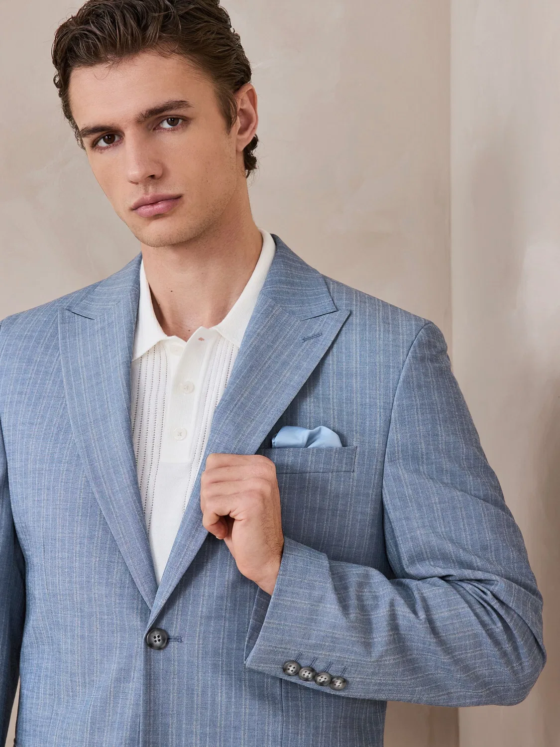 Пиджак костюмный Slim Fit в полоску Next, голубой — фото 4