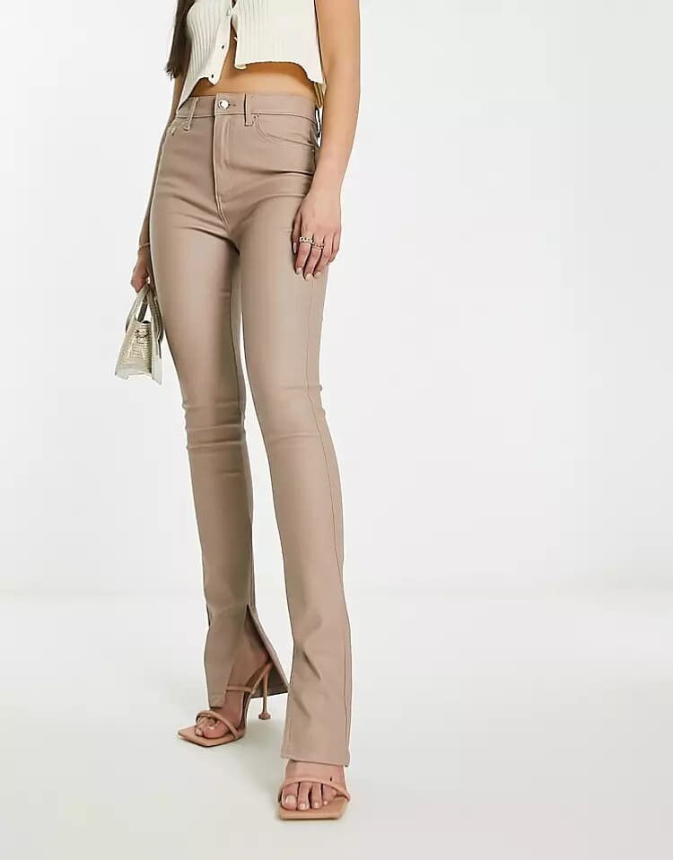 

Брюки с разрезом ASOS DESIGN Power Stretch Skinny Kick Flare, бежевый