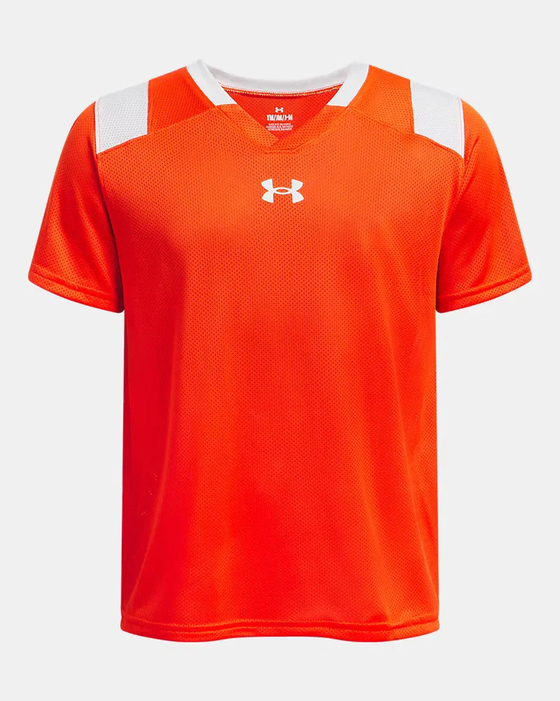 Детская спортивная футболка из дышащей сетки UA Big Win Flag UnderArmour, Dark Orange/White — фото 2