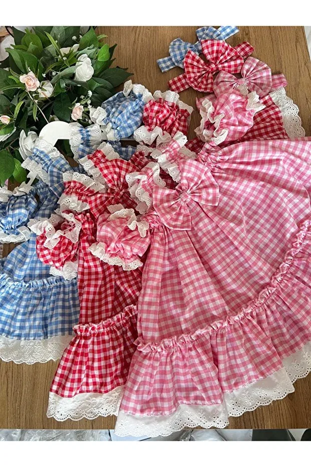Детское платье для девочек с принтом Vintage Plaid Bow Detailed Trend Natural, Pink — фото 4