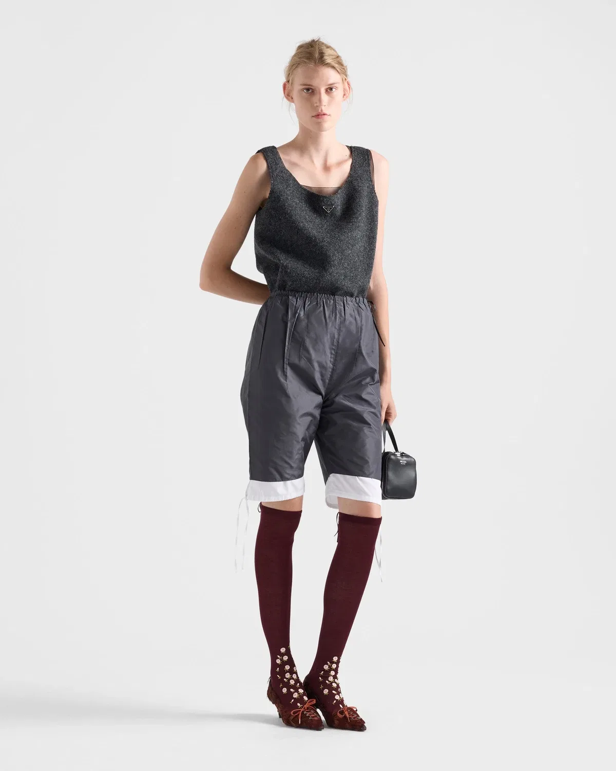 Верх из шерсти шетландской овцы прямого кроя Prada, серый — фото 2