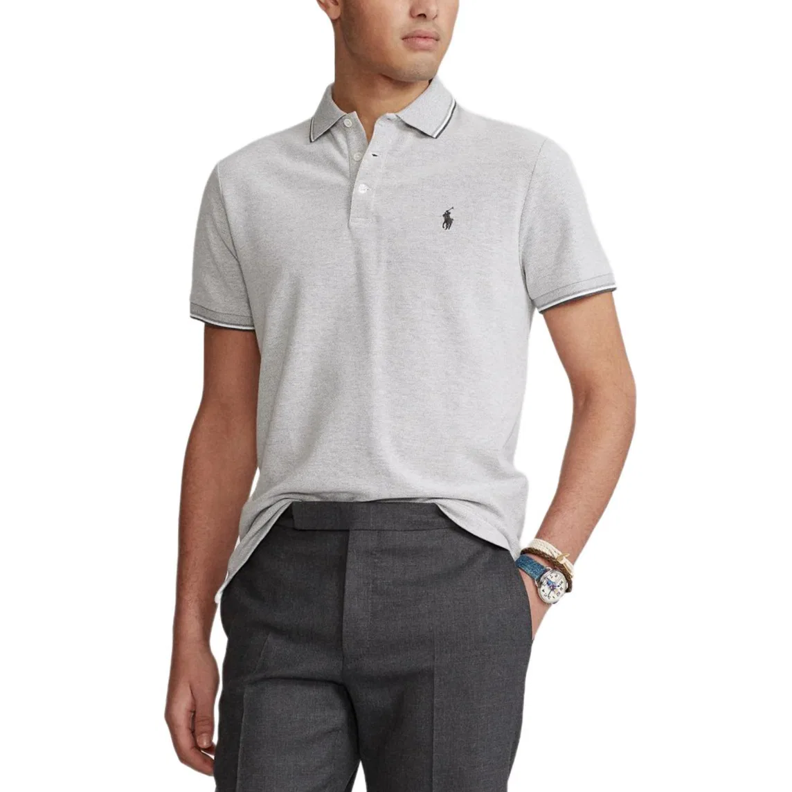 Мужская поло Polo Ralph Lauren Custom Slim Fit, Gray — фото 3