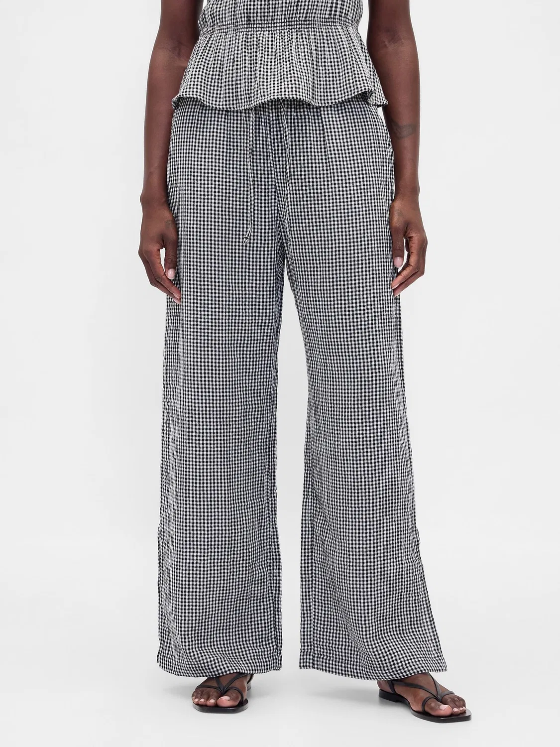 Брюки свободного кроя Gap Black Check, хлопок