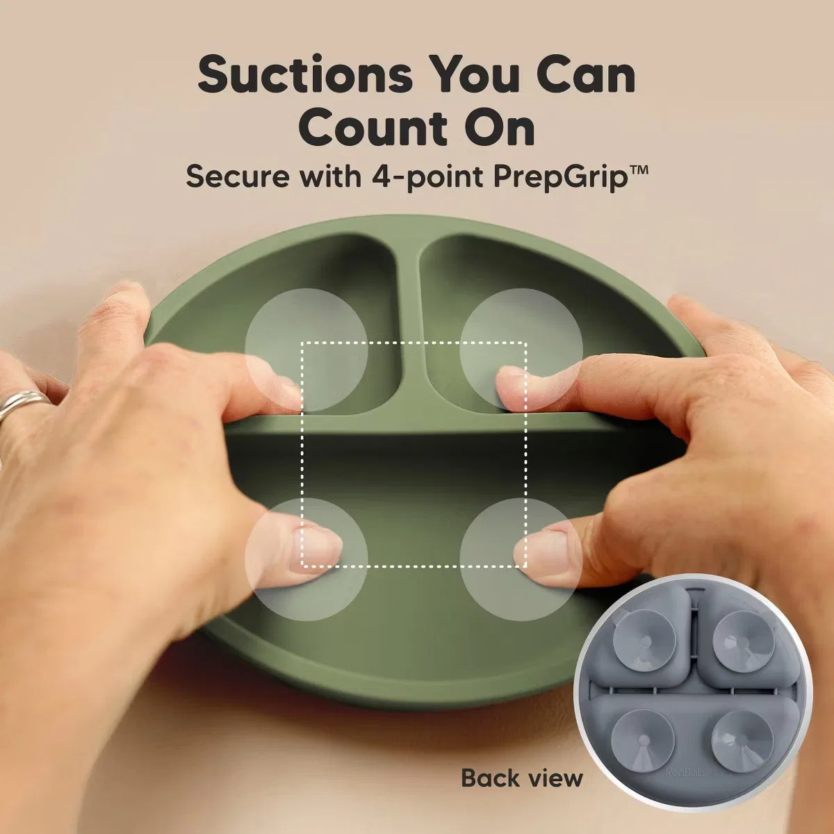 Тарелки детские силиконовые с присосками и крышками, комплект 3 шт, Prep Suction Plates KeaBabies, Slate — фото 3