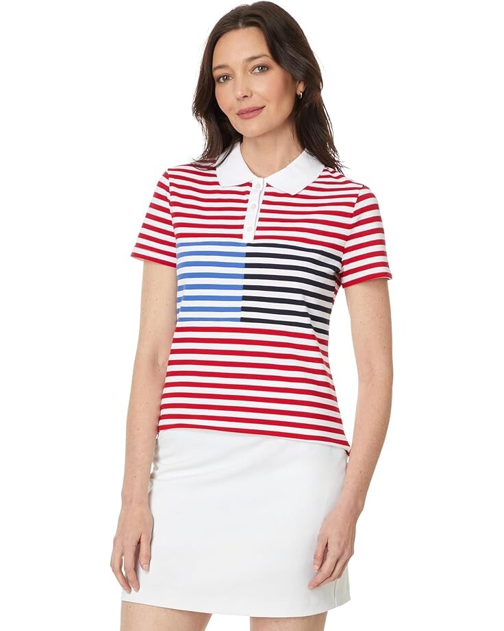 

Поло Tommy Hilfiger Stripe Colorblock Polo, цвет Scarlet/Bright White