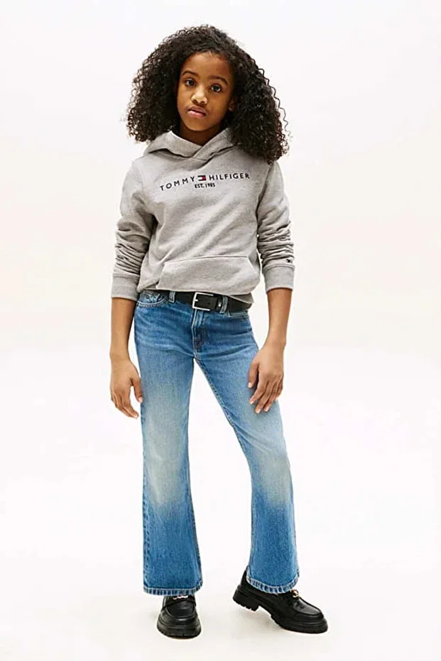 Детское худи для девочек с принтом Essential Hoodie Tommy Hilfiger, Light Grey Heather