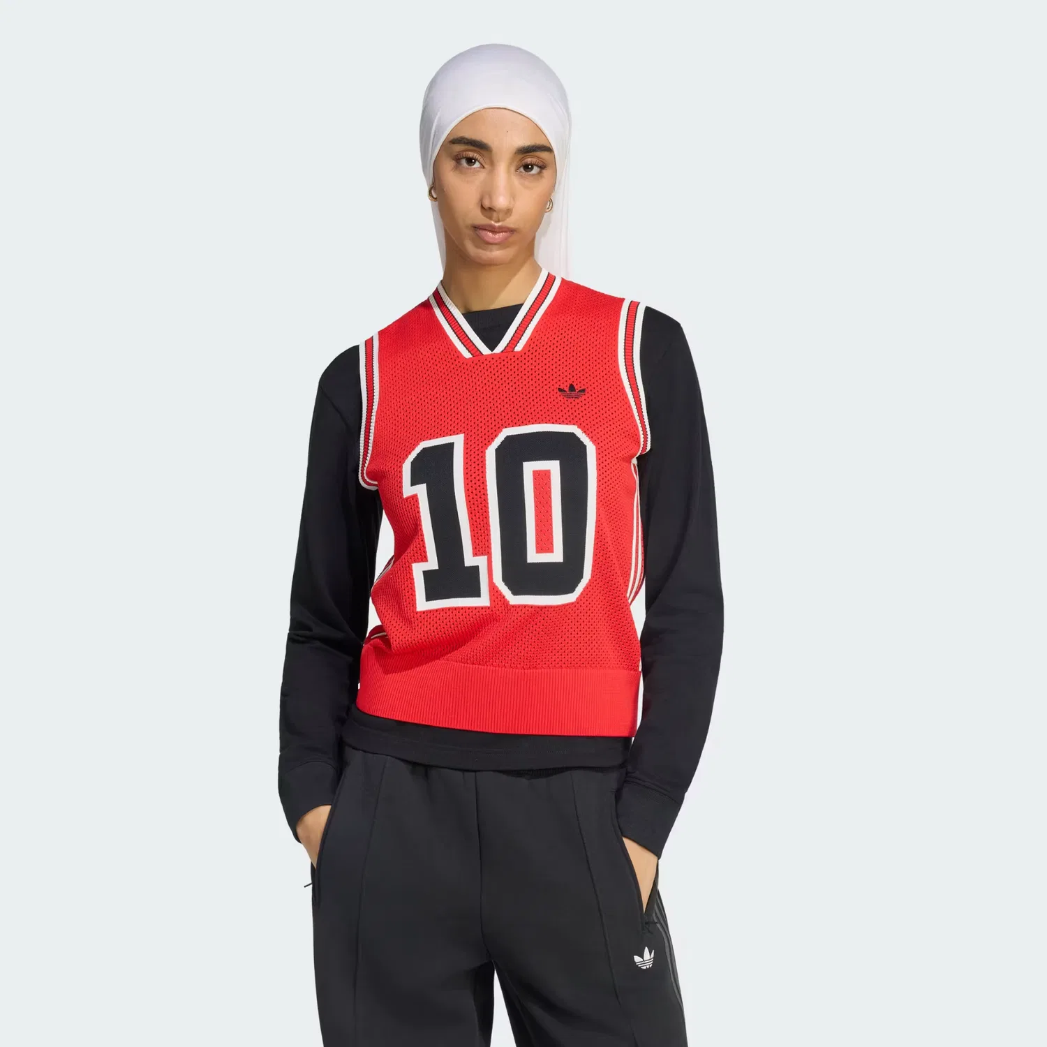 Женский вязаный жилет с капюшоном Fully Fashion Graphic Vest Adidas Originals, ярко-красный/белоснежный