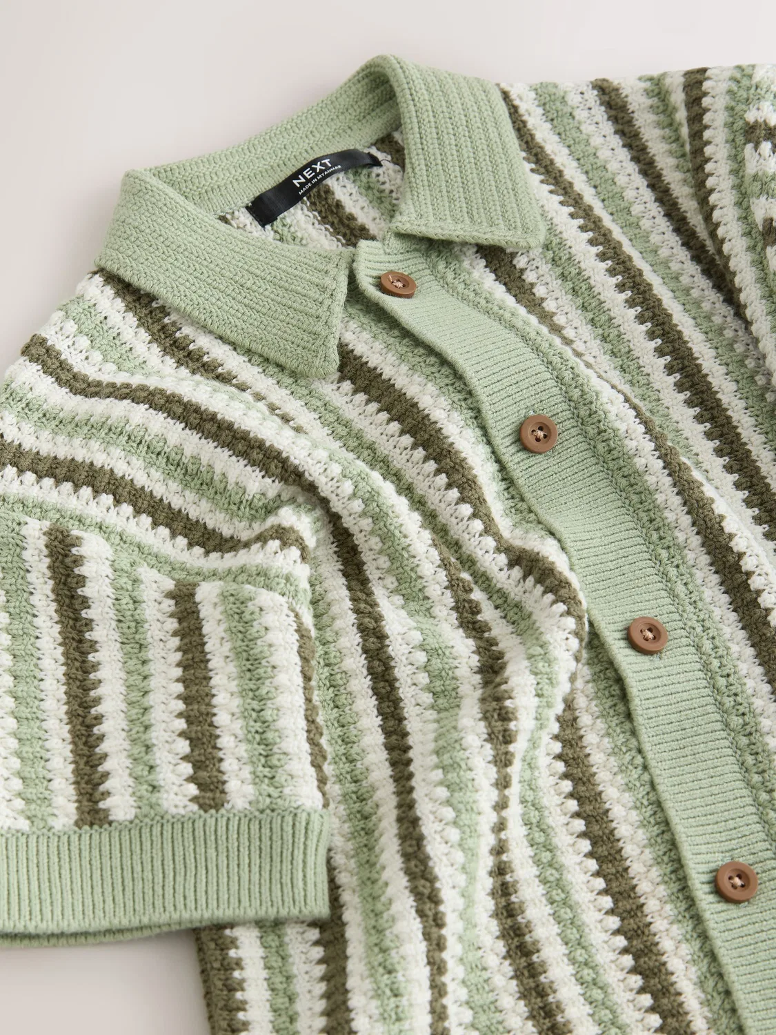Поло вязаное в полоску, Green Knitted Stripe Polo Shirt Next, зеленый — фото 3