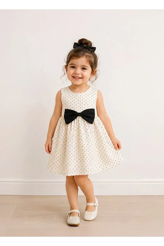 Детское платье для девочек хлопковое Polka Dot Muslin Dress Furyatex, Bow-Tie Polka-Dot