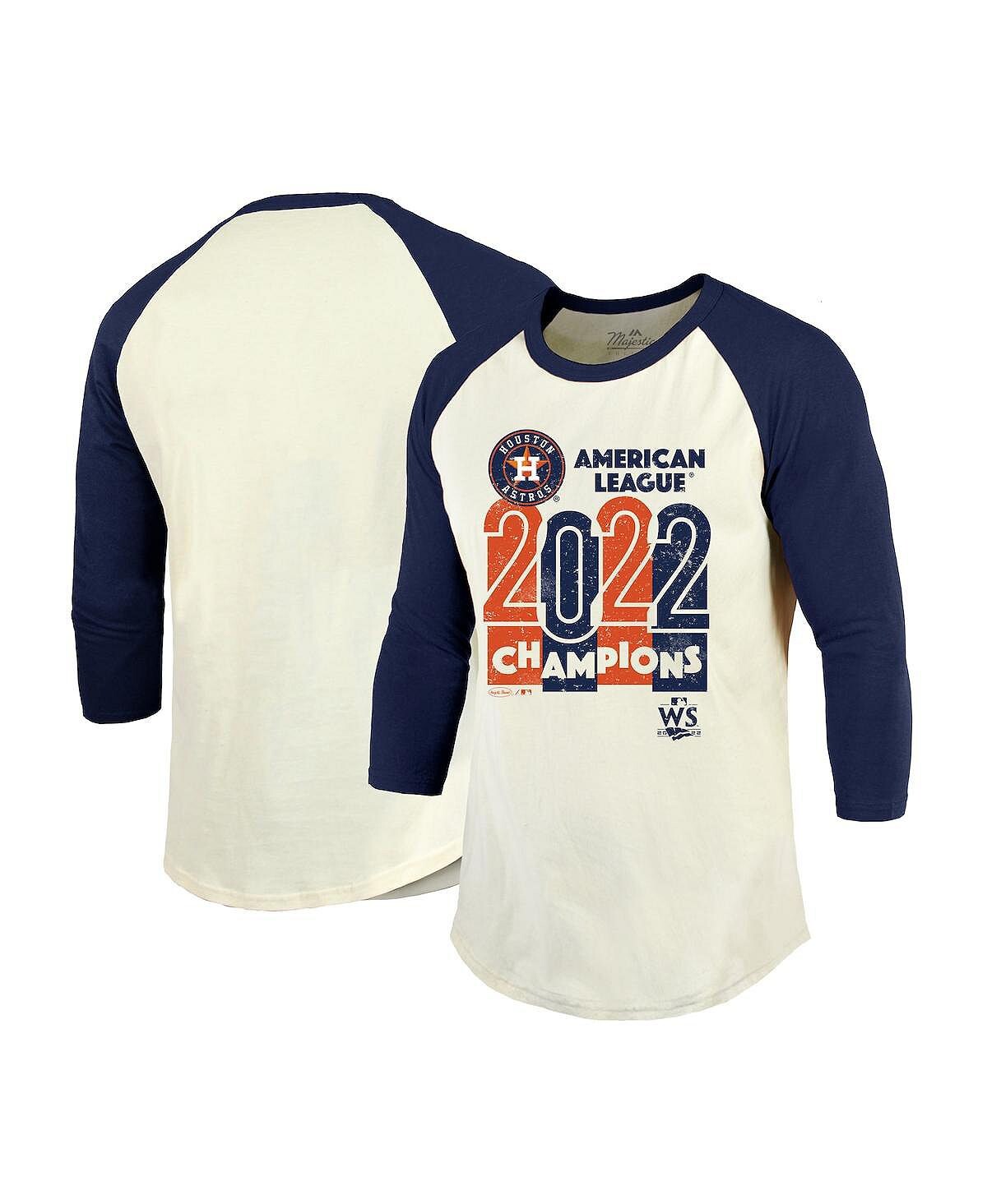 

Мужские нитки кремового цвета, темно-синие футболка houston astros 2022 american league champions yearbook tri-blend с рукавами реглан 3/4 Majestic, мульти