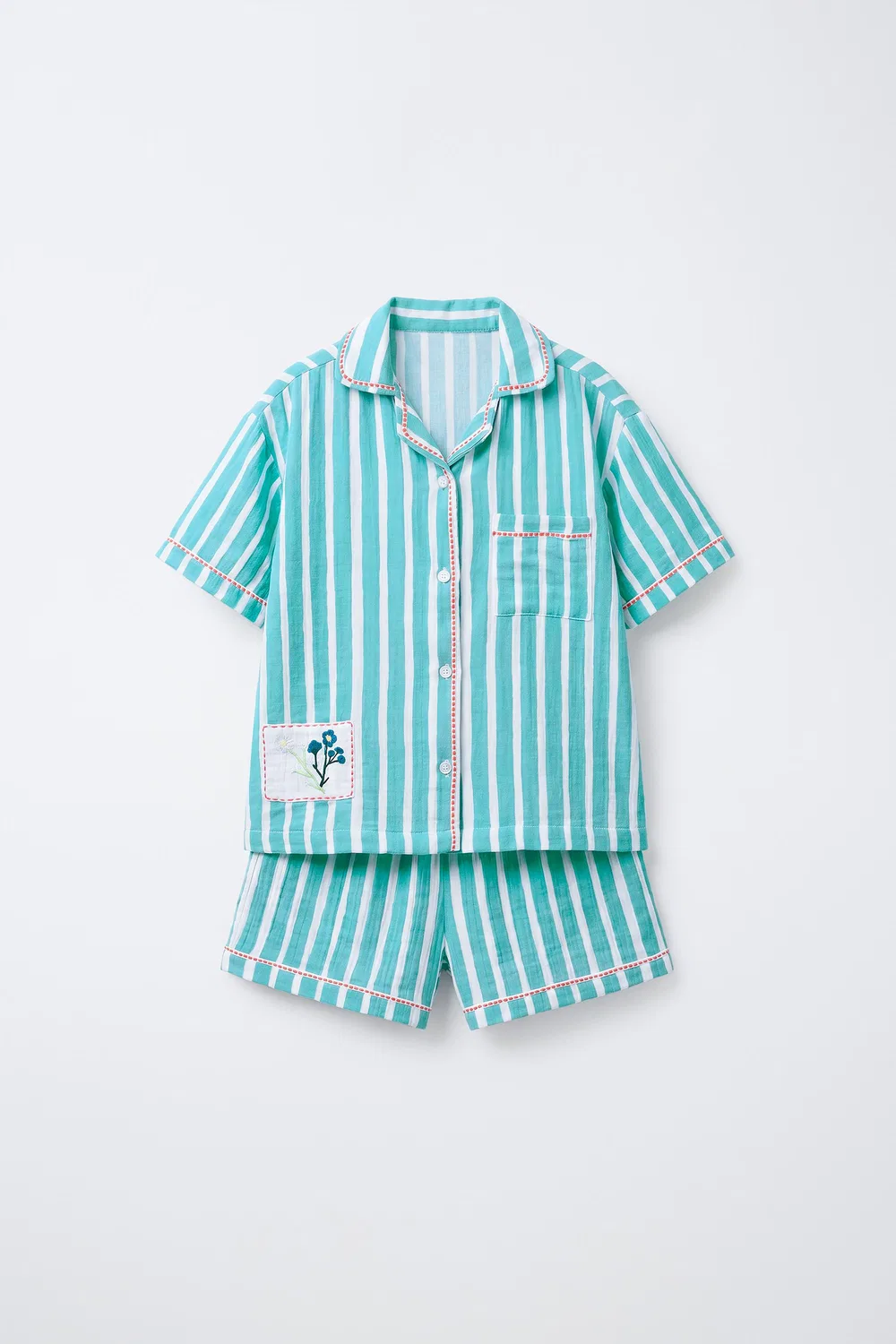 Пижама в полоску с вышитыми цветами, 2-6 лет ZARA, Blue/White
