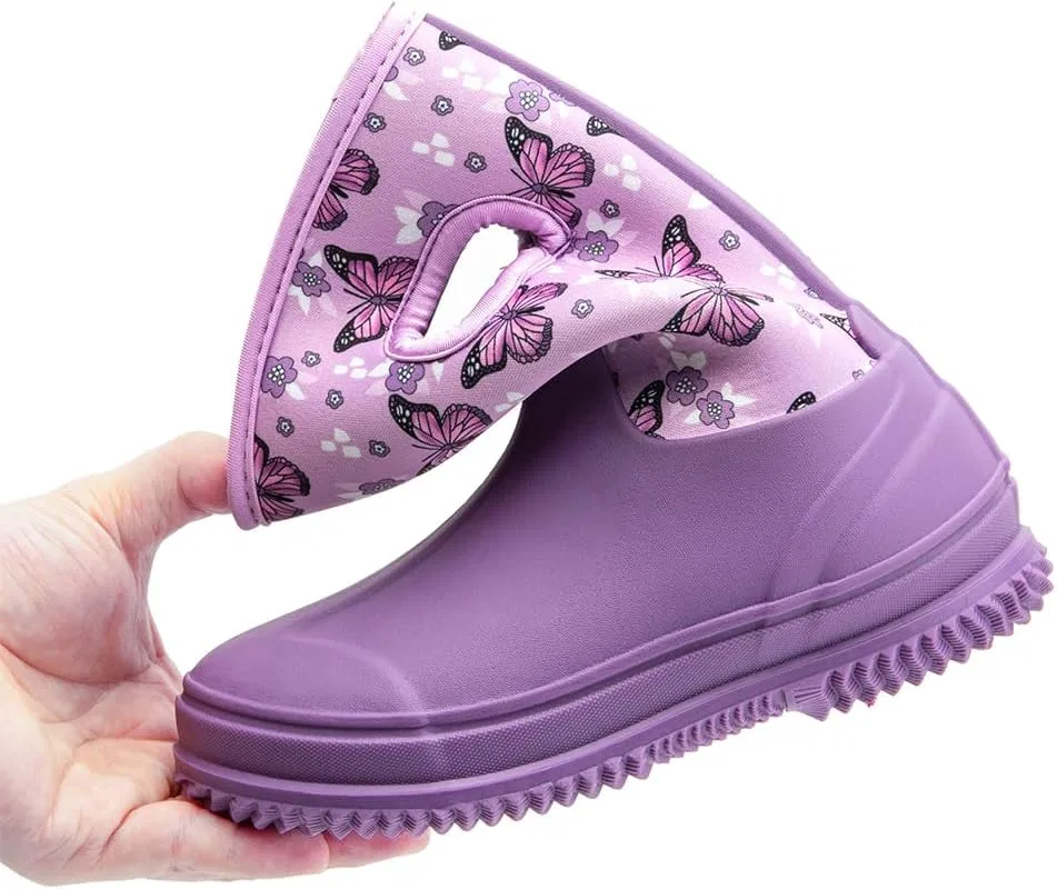 Детские дождевые сапоги для девочек с принтом HugRain, Butterfly Purple — фото 2