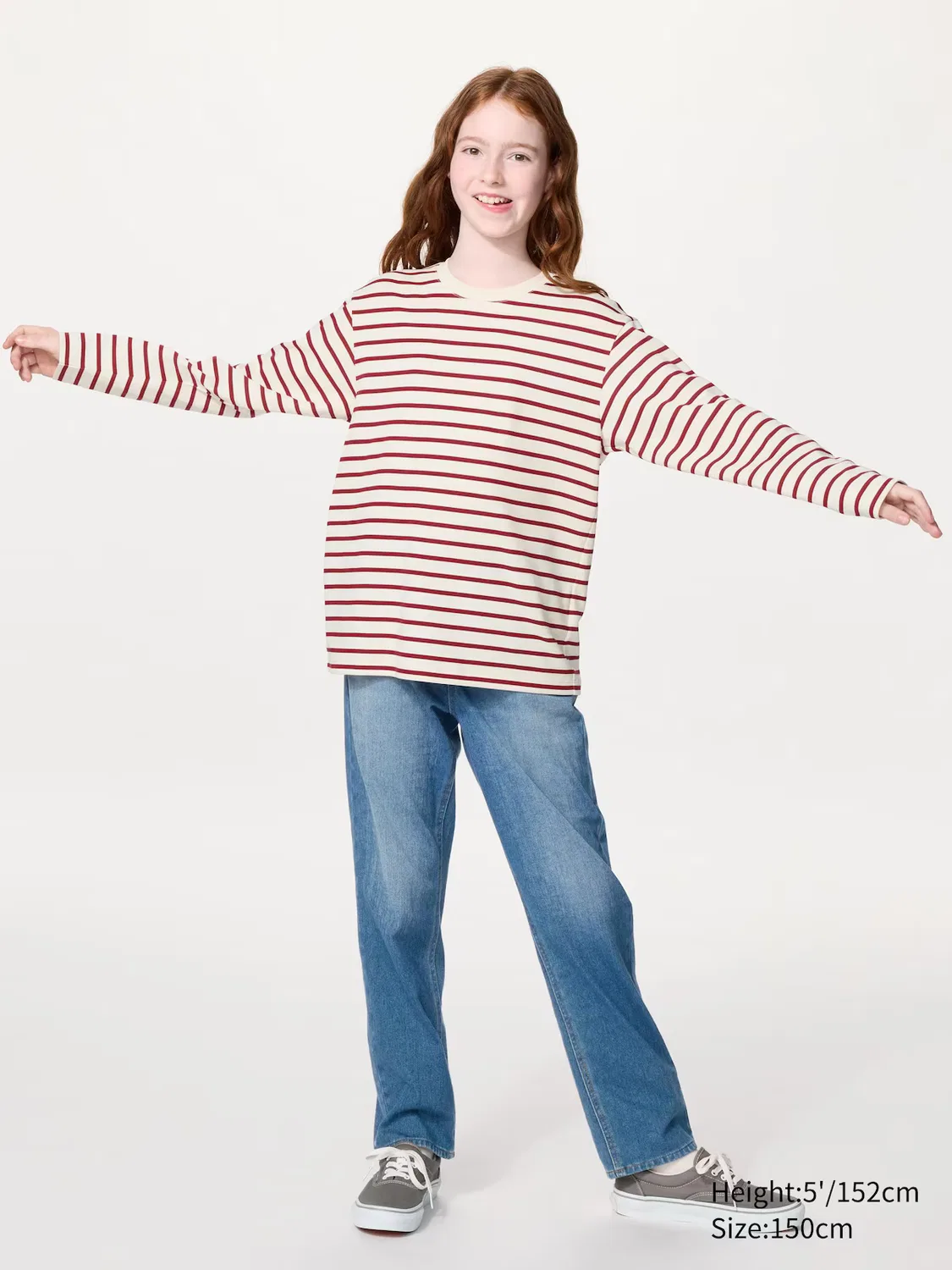 Детская футболка Uniqlo Airism, с круглым вырезом и длинными рукавами, в полоску, темно-синий — фото 2