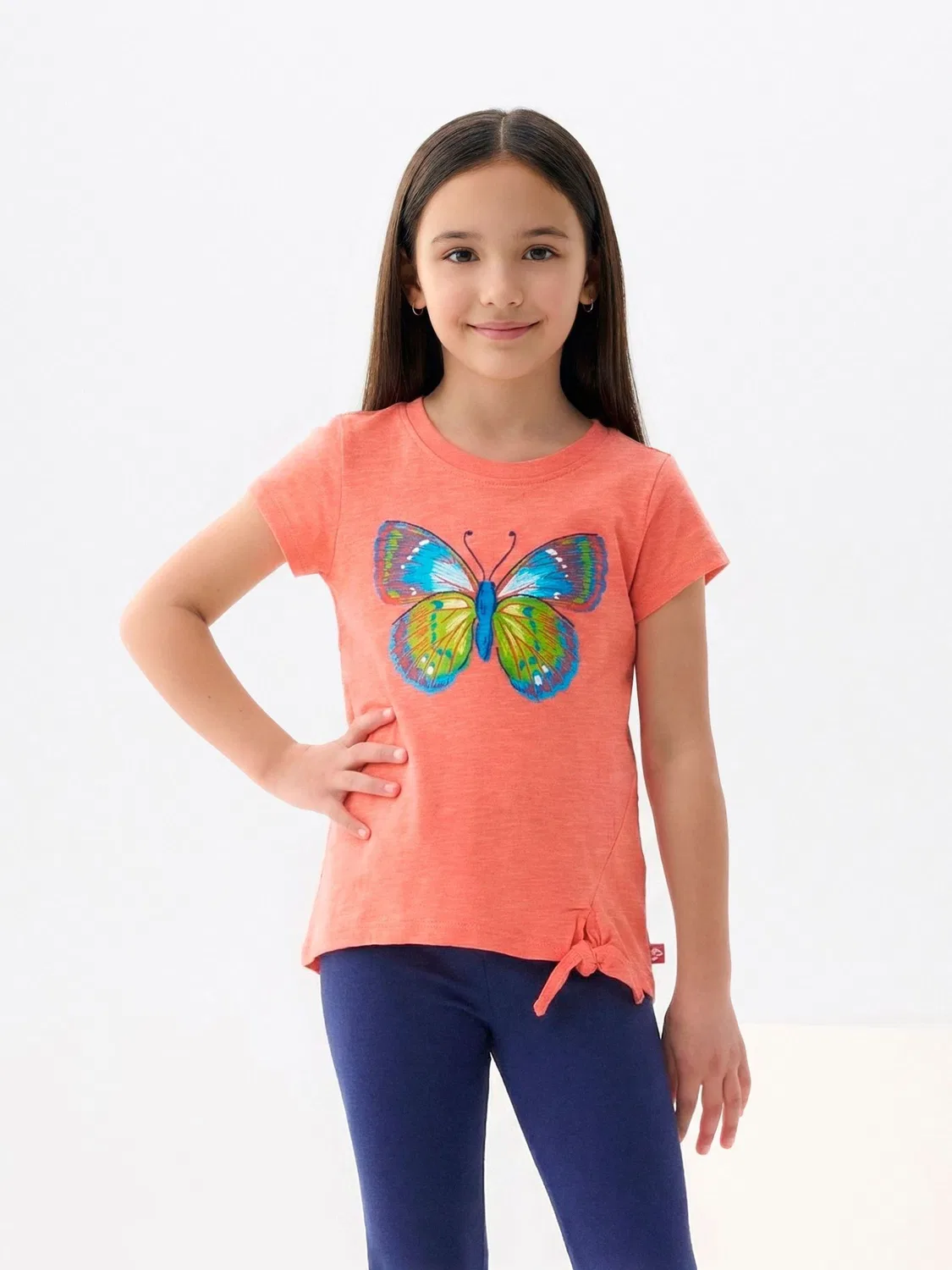 Футболка с галстуком спереди Hatley Orange Butterfly, оранжевый