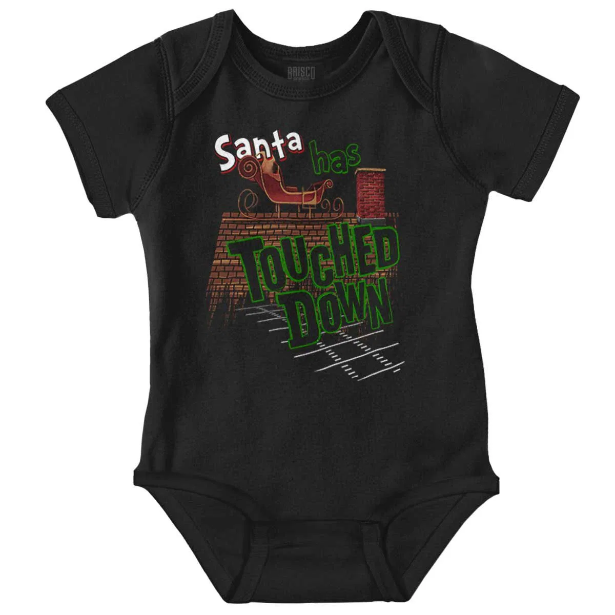 Детское боди-комбинезон с коротким рукавом Funny Christmas Santa Touched Down Brisco Brands, Black