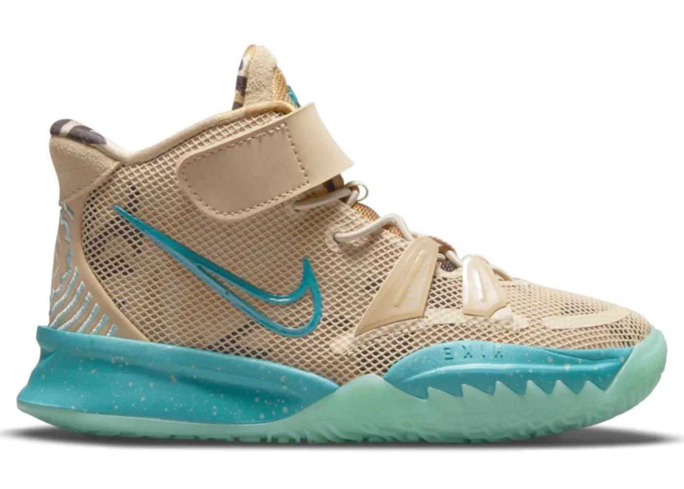 Детские кроссовки для баскетбола с высоким сцеплением Nike Kyrie 7, Grain Tropical Twist Fauna Brown Aquamarine