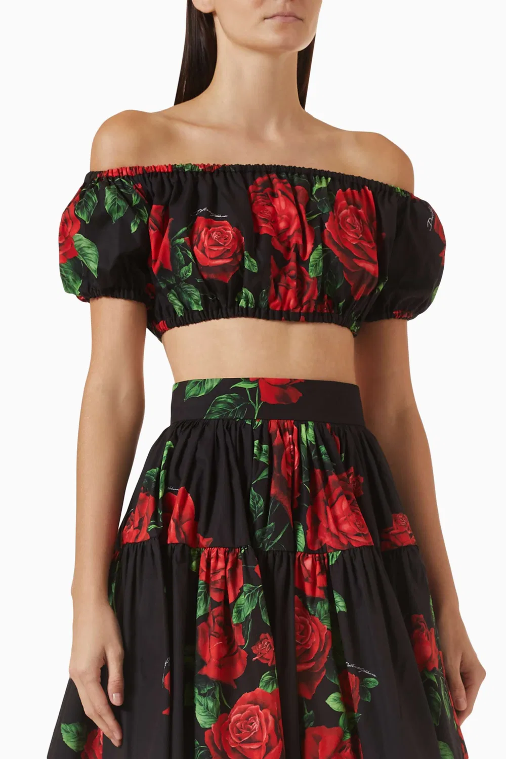 Топ с принтом роз в стиле поплин Dolce & Gabbana