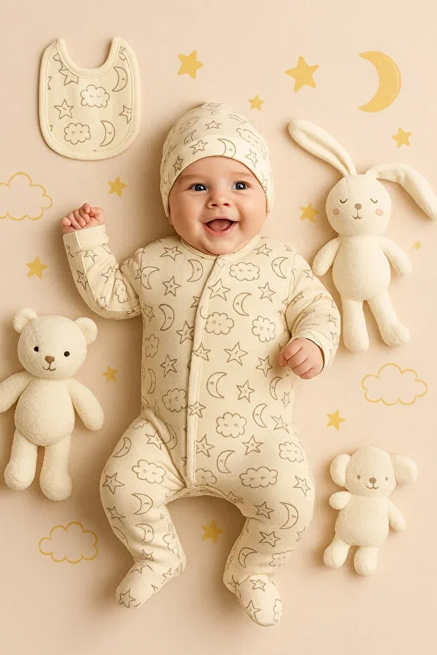 Детский комбинезон-конверт хлопковый комплект 5 предметов Ozz Baby, Cream