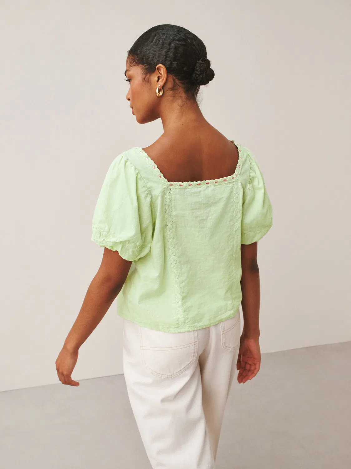 Топ с пышными рукавами Puff Sleeve Short Sleeve Top Next, зеленый/розовый — фото 2