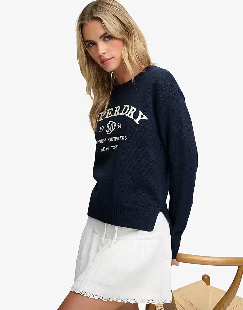Джемпер Superdry Heritage с графическим принтом в цвете Eclipse Navy/Ecru
