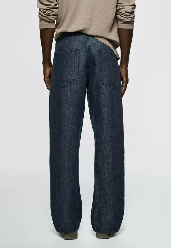 Брюки льняные Wide-leg jeans, Massimo Dutti, синий — фото 3