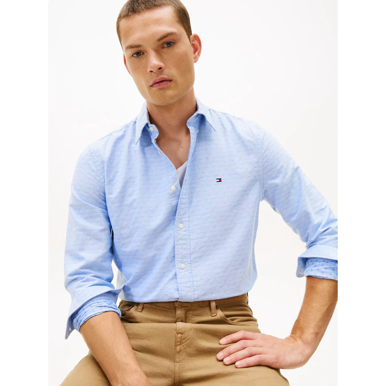 Мужская длинная рубашка с оксфордским переплетением Tommy Hilfiger, рубашка Blue — фото 2