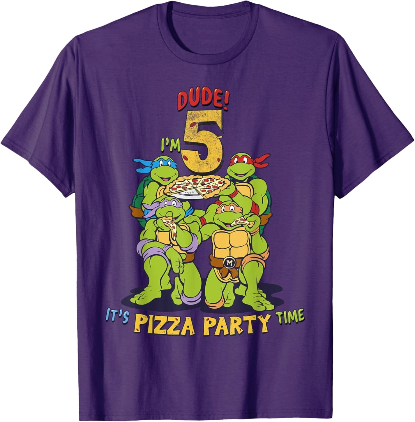 

Мужская футболка Teenage Mutant Ninja Turtles I'm 5 Dude Pizza Birthday Party, фиолетовый