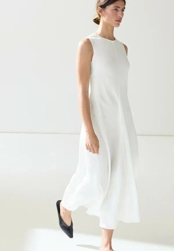 Платье из вискозы и льна Day dress Massimo Dutti, белый — фото 4
