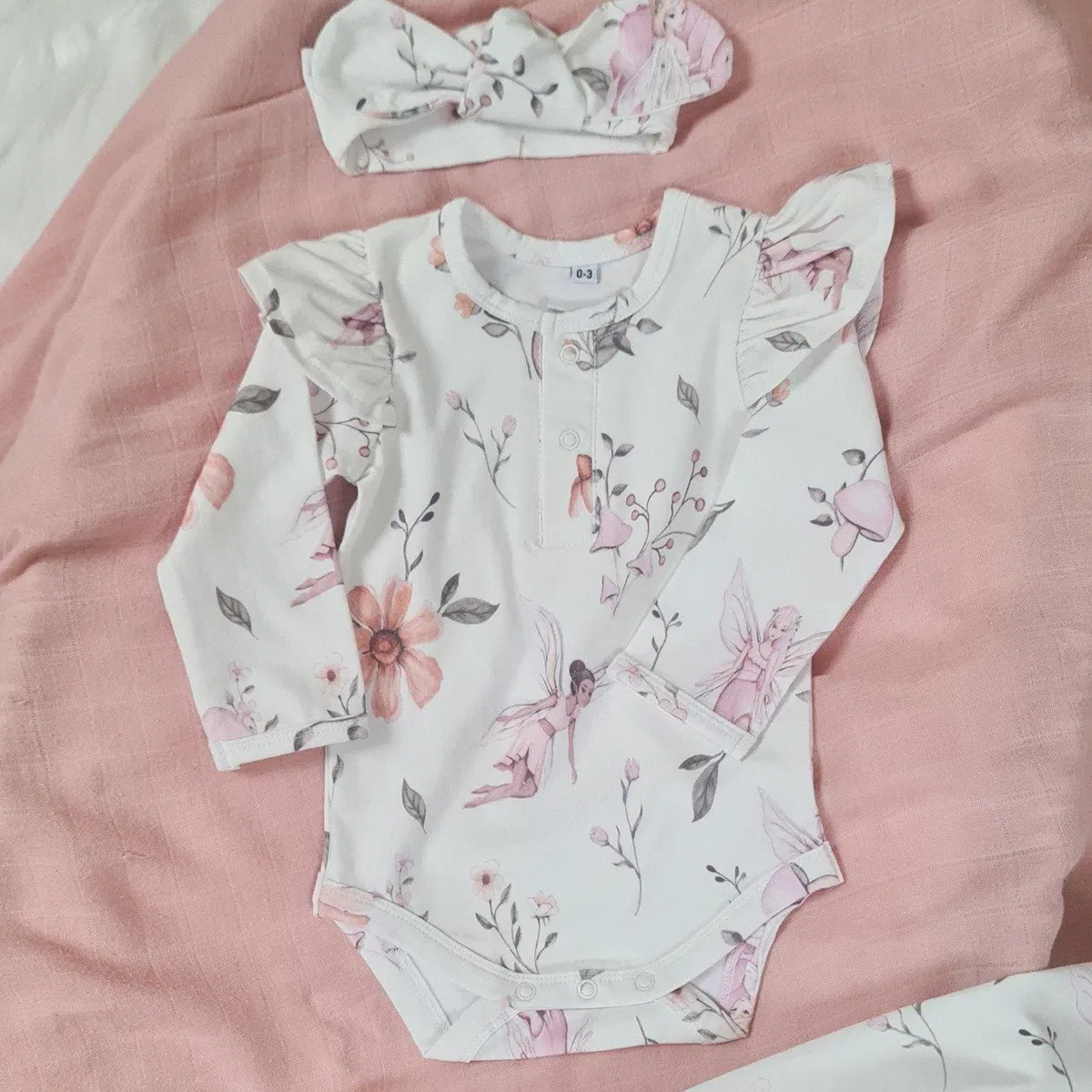 Детский боди для девочек с принтом и длинным рукавом с рюшами Minky Myles, White