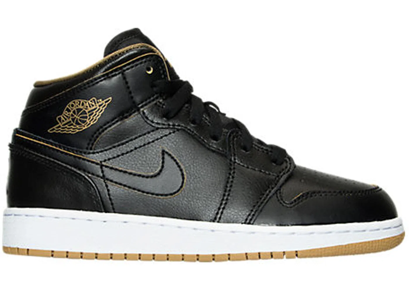 Детские кроссовки Lifestyle с принтом Jordan 1 Mid Jordan, Black/Black-Metallic Gold-White