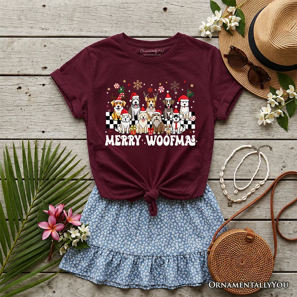 Детская футболка для мальчиков с принтом Merry Woofmas OrnamentallyYou, Maroon
