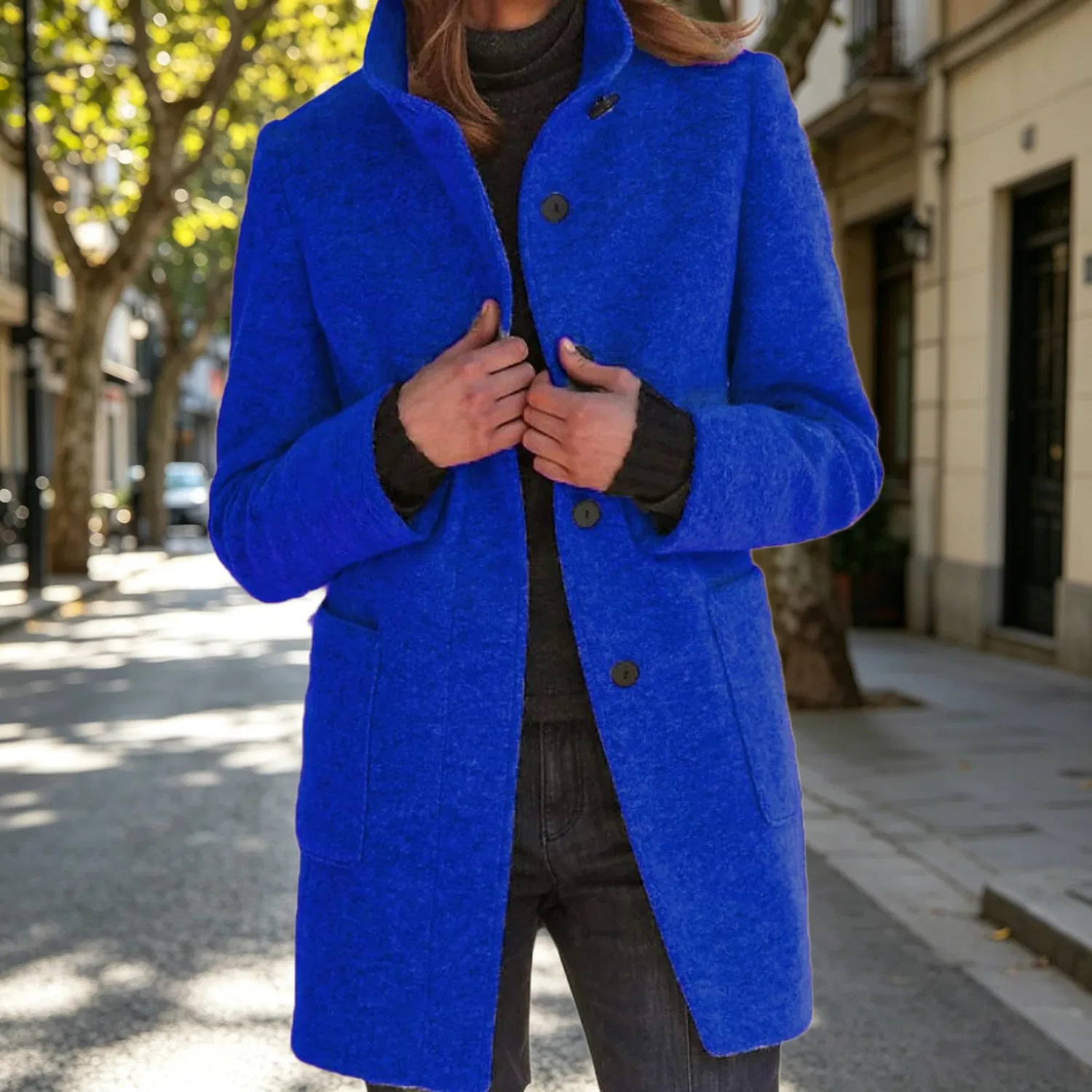 Женское шерстяное пальто с двубортной застежкой Vintage Casual, dark blue — фото 2