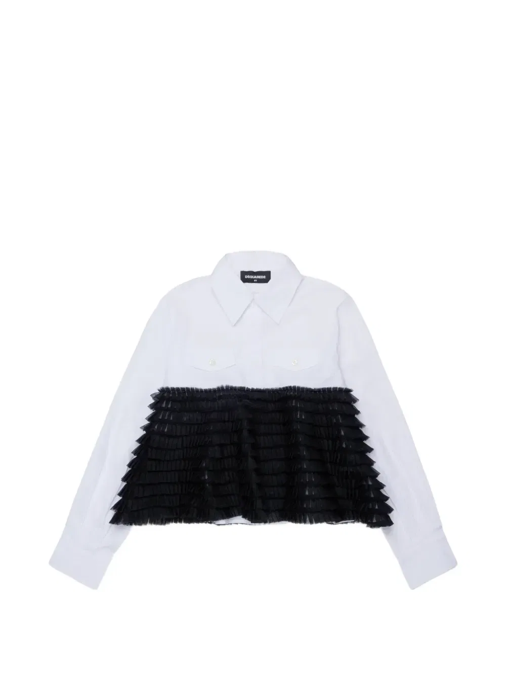Рубашка с оборками и вставками из тюля Dsquared2 Kids, белый