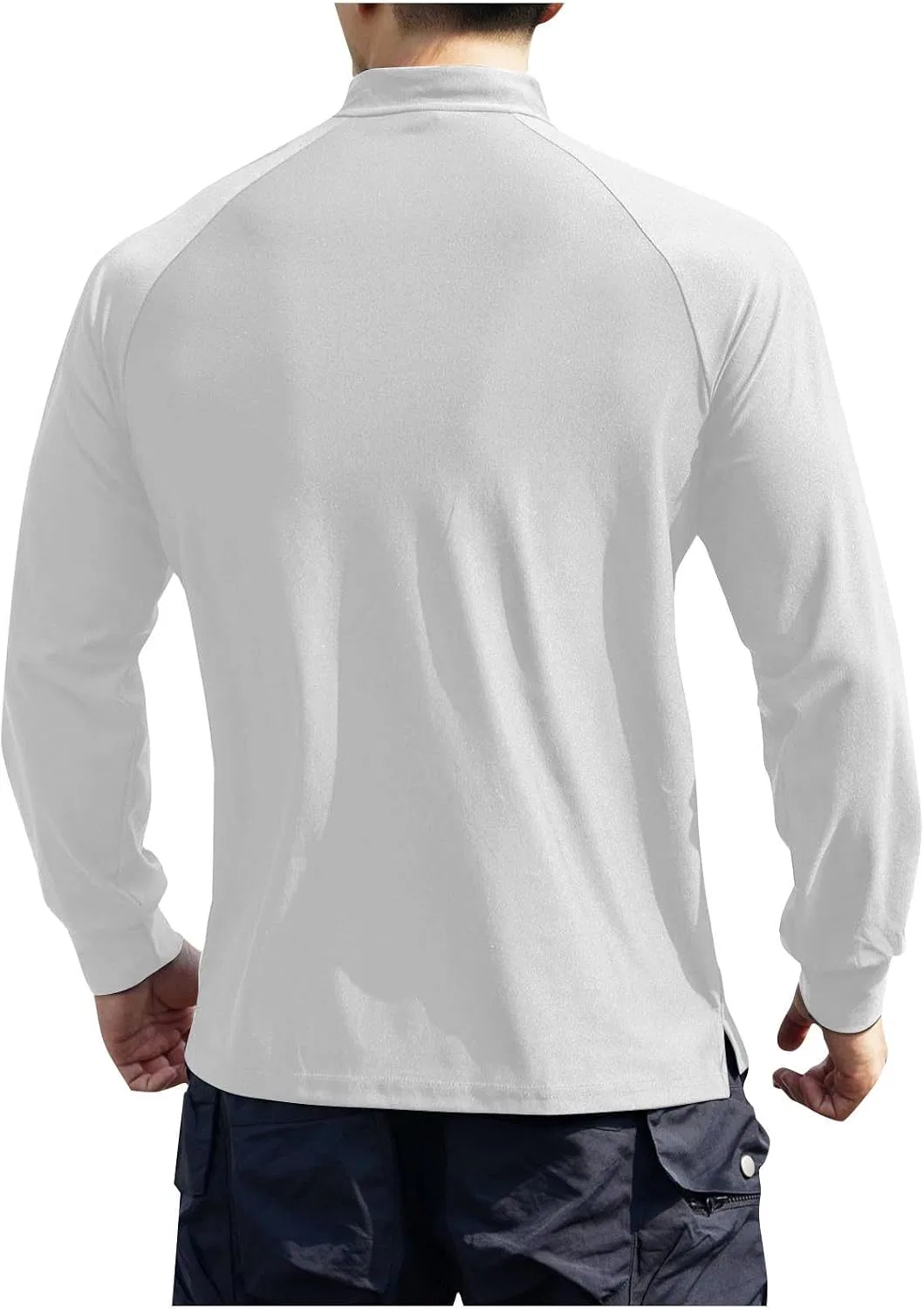 Мужская быстросохнущая футболка с длинным рукавом, Quarter Zip, White — фото 4