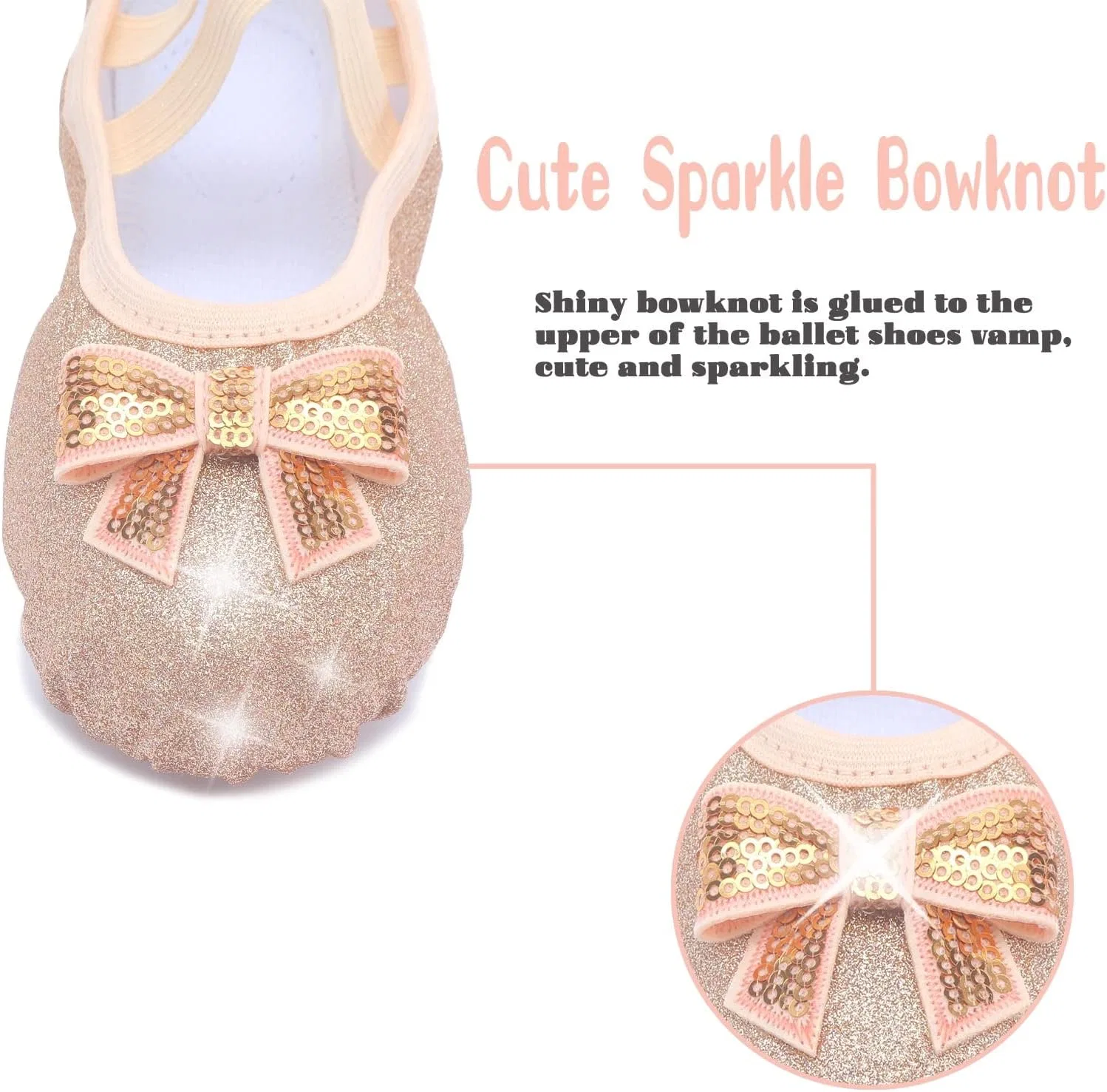 Детские балетки для девочек с блестками Anproity, Glitter Gold — фото 4